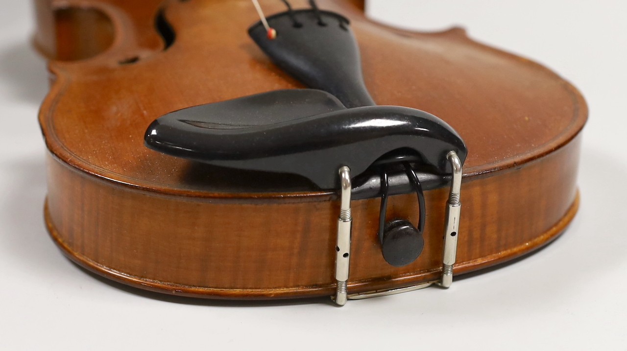 A violin, labelled Luigi Salsedo, with two bows, in case